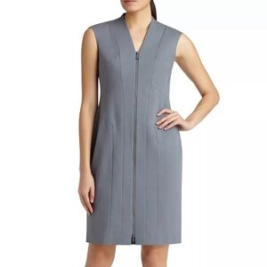 Lafayette 148 Womens Christy Zip Front Sheath Dress Size 12 Gray Sleeveless